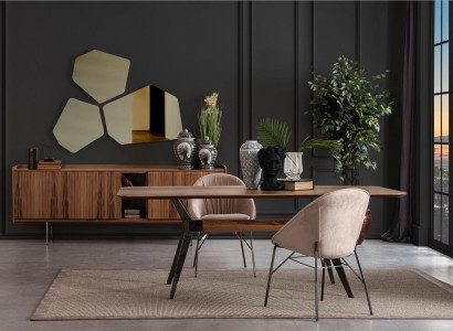 Esszimmer Set Luxus Garnitur Esstisch Sideboard 2x Stühle Spiegel Holz